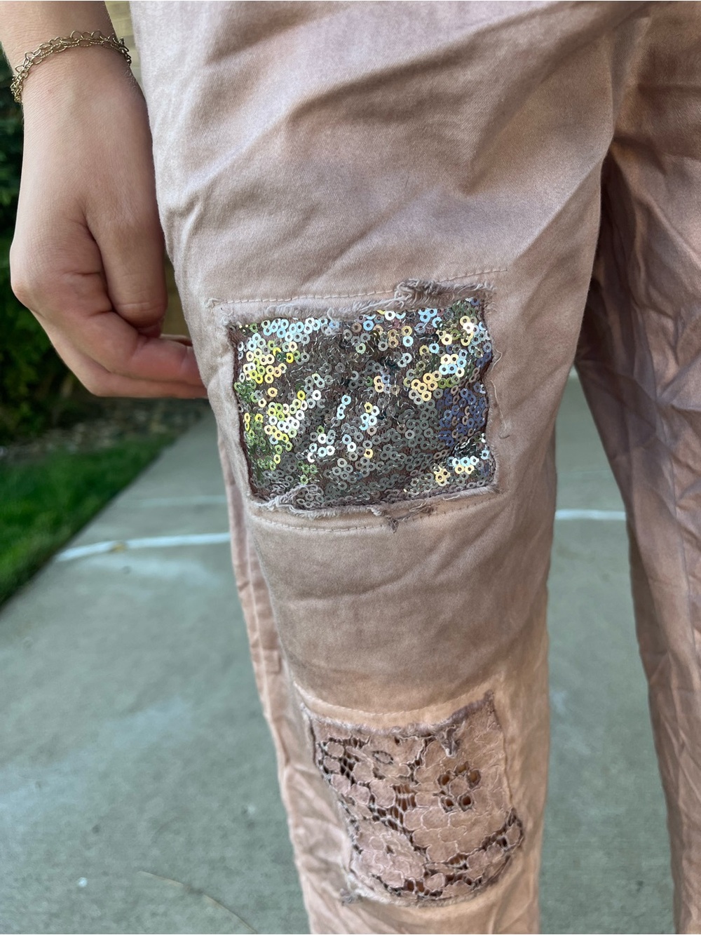 Grey Violet Made in Italy Sequin Lace Patch Distressed Jogger Pants NWT S/M - Picture 3 of 15